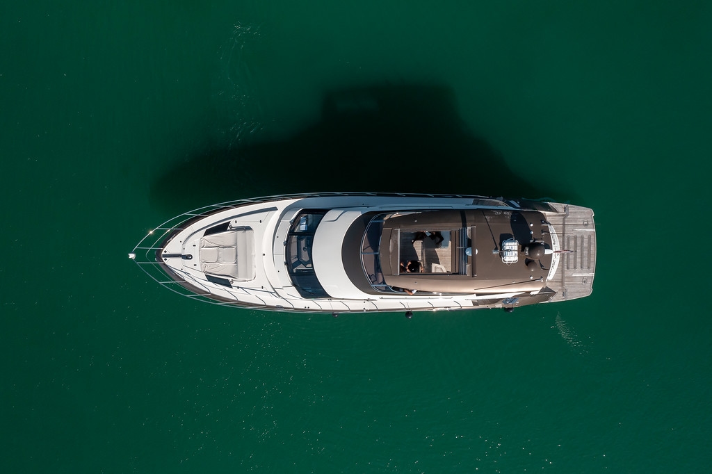 Marquis 66' underway, aerial drone view