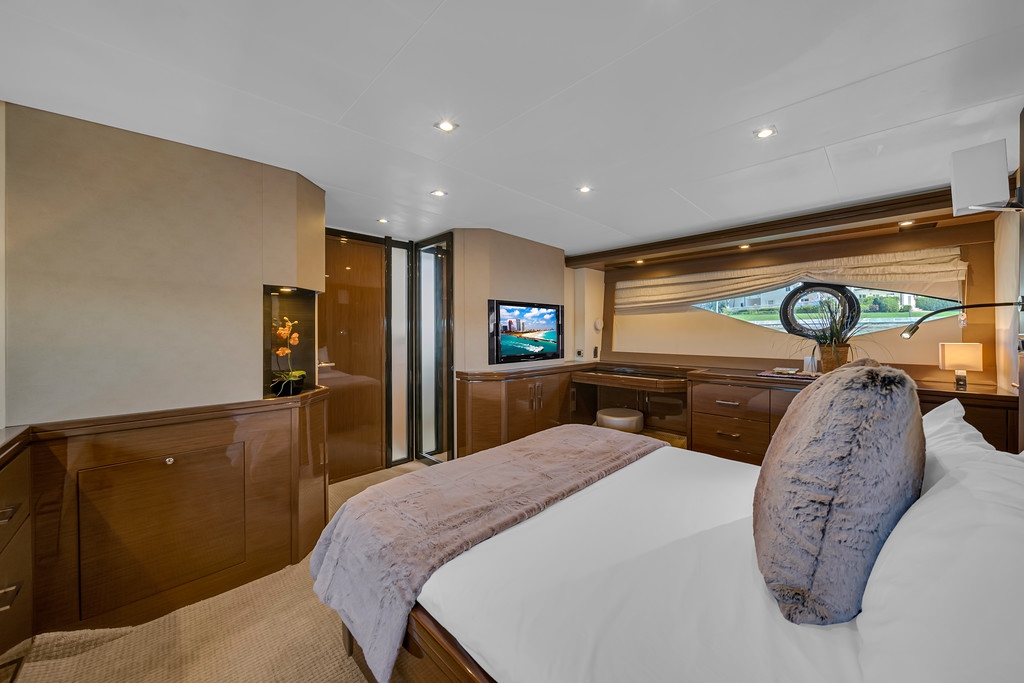 Stateroom interior aboard the Marquis 66'